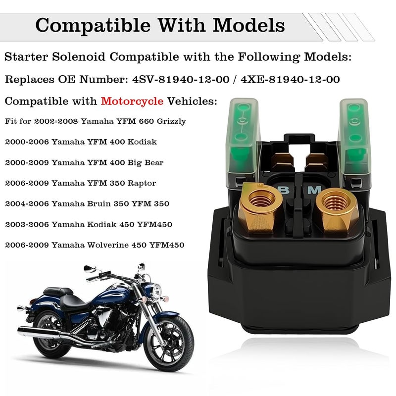 FBLOWMOD 4SV-81940-12-00 Starter Solenoid Relay, ATV Starter Solenoid Relay Switch, fit for Yamaha YFM 350/400 / 450/660 / Raptor/Grizzly/Kodiak/Wolverine/Big Bear, Replace 4XE-81940-12-00 - Image 2